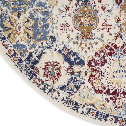 4' X 6' Navy Blue Damask Power Loom Distressed Area Rug
